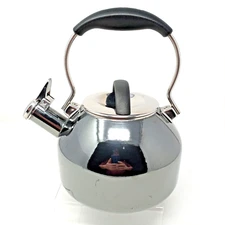 CHANTAL Whistling Tea Kettle - Teapot Silver & Onyx Enamel - 1.8 Quart