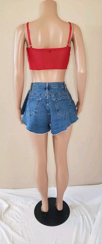 Red Mesh Sheer Cropped Top Size Small - Picture 6 of 7