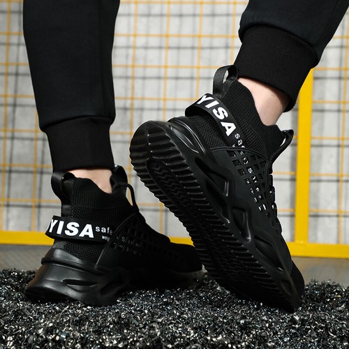 Men's Safety Shoes Breathable Steel Toe Indestructible Sneakers Work Boots Black - Picture 6 of 15