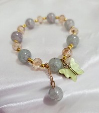 Fashion Grey Boho Butterfly Bracelet Stretch Beads Jewelry Women Girls