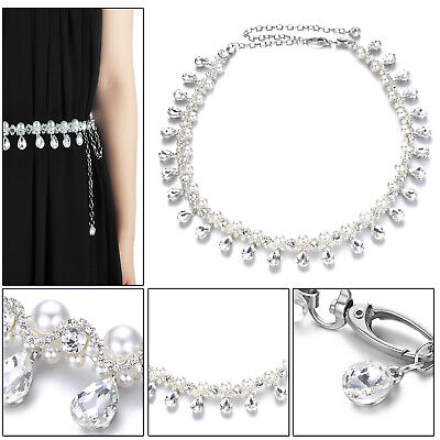 Rhinestone Diamante Waistbelt Adjustable Chain Belt Bridal Dress Jewelry