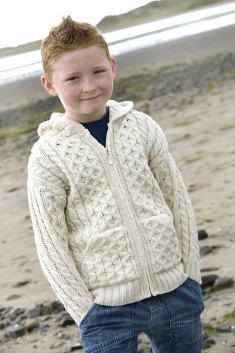 Aran Crafts 100% Irish Merino Wool Kids Hooded Zip Cardigan 12-18 Mth Gift box - Picture 2 of 3