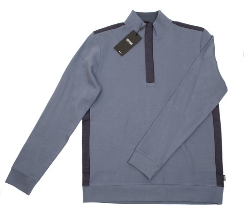 HUGO BOSS MEN'S SIDNEY 55 REGULAR FIT PULLOVER SWEATER 1/4 ZIPPER GREY RED BLUE - Picture 11 of 12