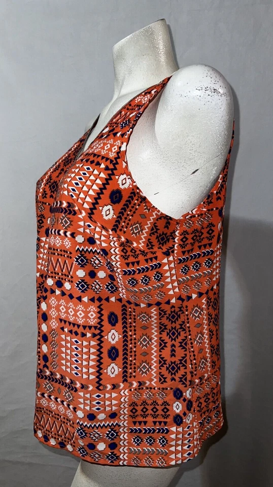 NEW LOOK Top Talla XL Estampado Azul Coral Sin Mangas Cremallera Cuello en V Blusa Camisa Foto 4 de 4