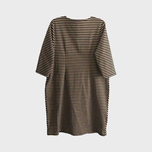 Sami + JO Y2K Plus Size Striped V Neck Midi Dress size 18W cream black stretchy - Picture 2 of 5