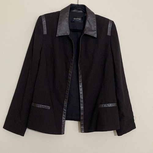 Dona Buchman Damen Offenes Sakko Blazer Damen 14 Wolle Lederbesatz Event Büro - Bild 10 von 10