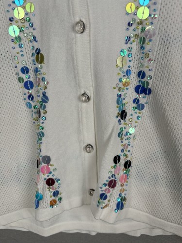 Marisa Christina Women’s Cardigan Sweater S Small White 2 Pc Sequined 3410 - Picture 12 of 19