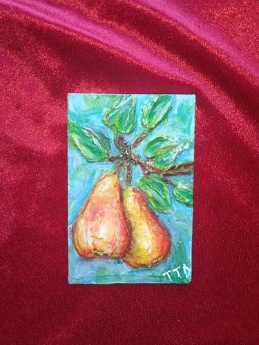 ACEO Card, original relief art painting. Ripe pears, hand painted. - Picture 9 of 12