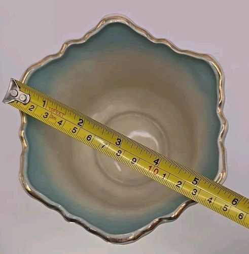 Vintage Planter Faianta Sighisoara FS Made in Romania Turquoise Blue Floral 4.5" - Picture 6 of 9