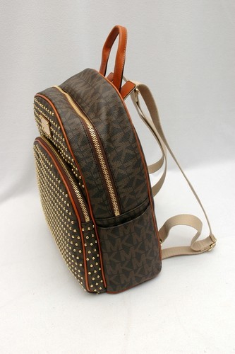 NWT Michael Kors Jet Set Item Signature PVC Large Studded Backpack Brown - Picture 2 of 4