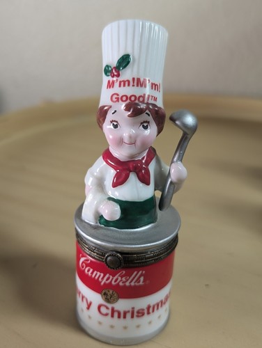 Campbell's Soup Co. Hinged Trinket Box 1998 -rare- Merry Christmas Soup Can Chef - Picture 1 of 8