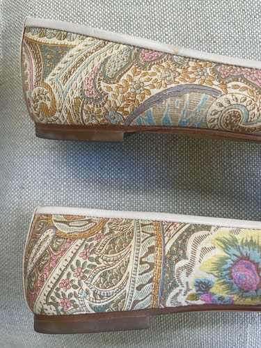 Stuart Weitzman multicolor paisley print silk and leather ballet flats 9N - Picture 13 of 19