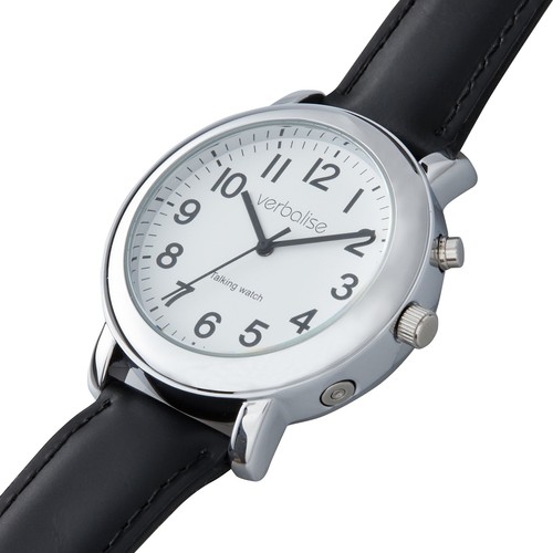 Verbalise Mens Talking Calendar Alarm Watch with Black Leather Strap - Picture 2 of 2