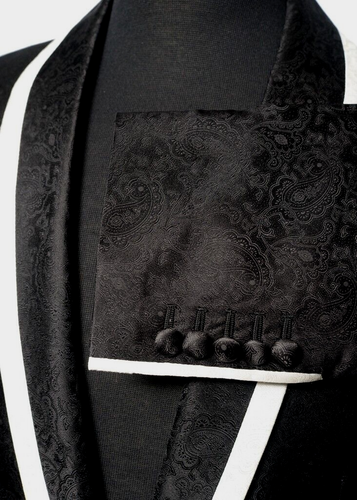 $ 3K Italo Ferretti 100 % Seide schwarz/weiß Paisley 2Btn Schal Smokingjacke 50 40R - Bild 3 von 7
