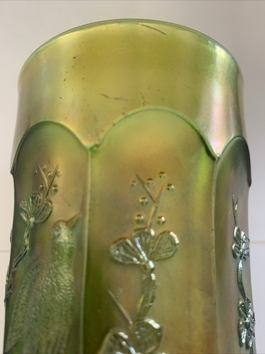 Northwood Green Carnival Glass Singing Birds Tumbler - Picture 14 of 15