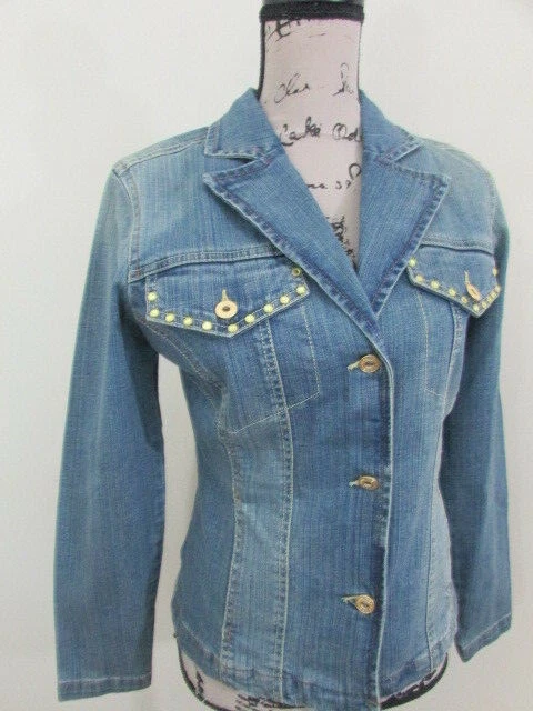 Chaqueta vaquera de mezclilla Bandolinoblu para mujer S tachuelas ajustadas azul Foto 4 de 4