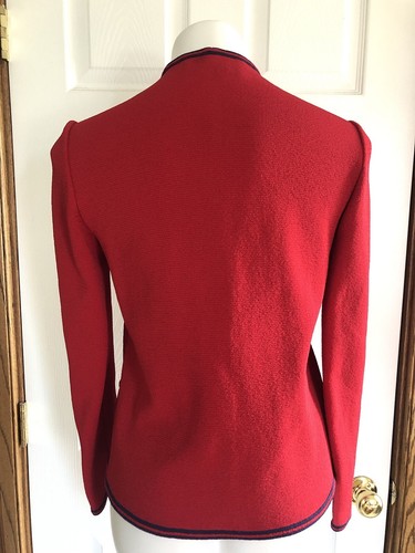 Castleberry Women's Red Navy Military Knit Jacket Blazer Textured Vintage Q15 - Picture 4 of 8