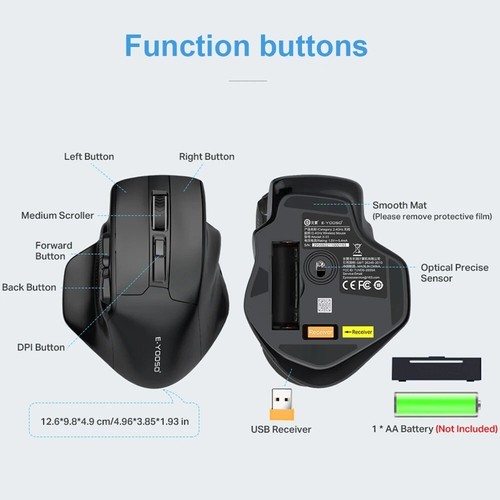 USB 2.4G Wireless Gaming Large Mouse for Big Hands 4800 DPI for Gamer Mice UK - Picture 5 of 6