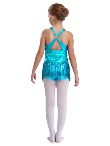 Kids Girls Bodysuit Performance Jumpsuit Sparkly Leotards Cross Costume Figure - Picture 29 of 54