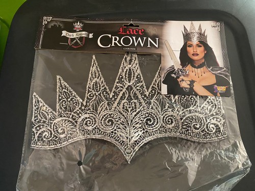Halloween costume Crown Dark Royalty Lace Queen King Silver Black adult Cosplay - Picture 4 of 4