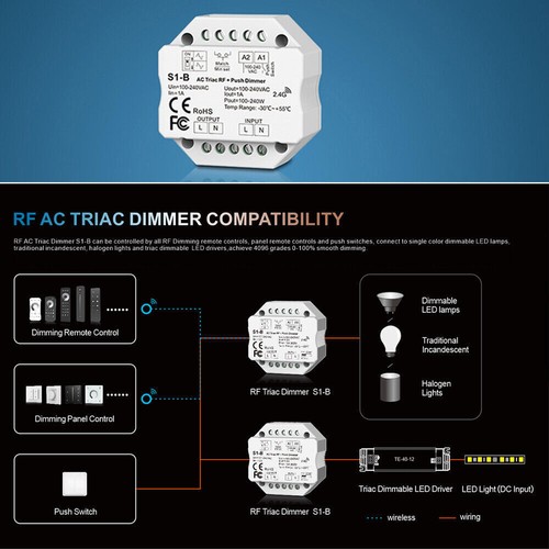Wireless AC Triac LED Dimmer Switch 2.4G RF Remote Brightness Control for Lamp - Picture 12 of 25