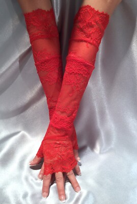 Madame Fantasy XX Long Baby Pink Lace Fingerless Gloves Cuffs Arm Warmers
