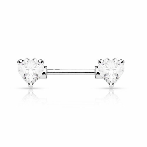 Nipple Bar Nipple Heart Barbell Crystal Gem Round Prong Setting Surgical Steel - Picture 11 of 20