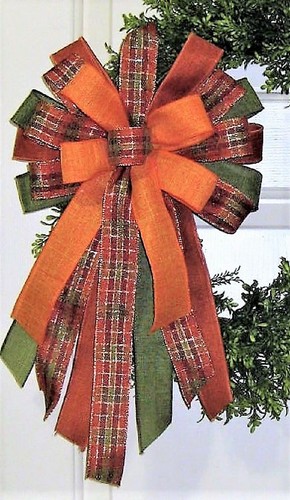 10 " FALL PLAID BOW for FLORAL DOOR WREATH SWAG GARLAND MAILBOX POST # B 16 rb - Picture 5 of 5