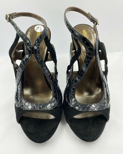 NIB ROBERTO CAVALLI Slingback Suede Snakeskin Sandals Black 37.5 Stilleto Heels - Picture 3 of 11