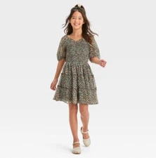 art class Girl’s S 6/7 Dress Black Floral Smocked Bodice Cut Out Chiffon New