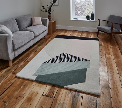 Michelle Collins Designer Rug 100% Wool Geometric Abstract Hand Tufted Floor Mat - Picture 3 of 36