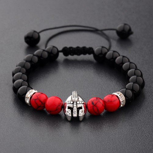 Natural Lava Stone Men Sparta Gold Silver Helmet Viking Bead Charm Bracelets - Picture 3 of 14