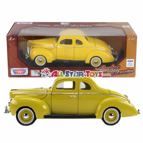 Ford 1940 cupé de lujo cupé 1/18 modelo de coche diecast por Motormax 73108 amarillo rojo - Imagen 7 de 8