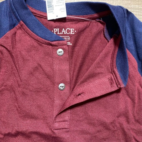 The Children's Place Boys Striped Arm Long Sleeve Henley Top Size Large Red Blue - Picture 4 of 11