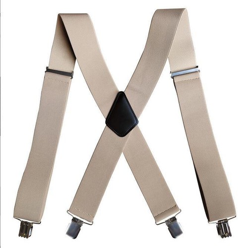 Men's Suspenders X Back Adjustable Leather Elastic X-Shaped Hooks Pants Braces - Picture 16 of 23