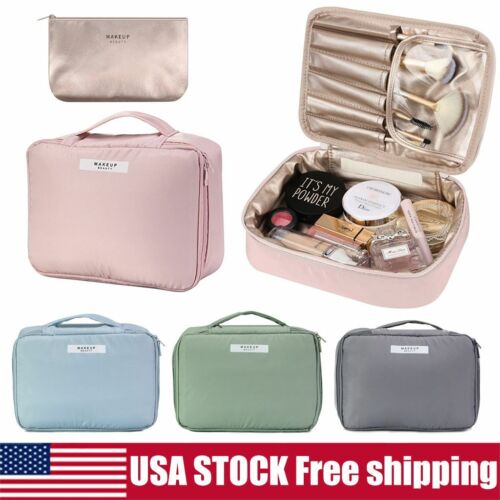 Waterproof PU Makeup Bag Brush Cosmetic Case Storage Handle Organizer Travel Bag - Picture 2 of 16