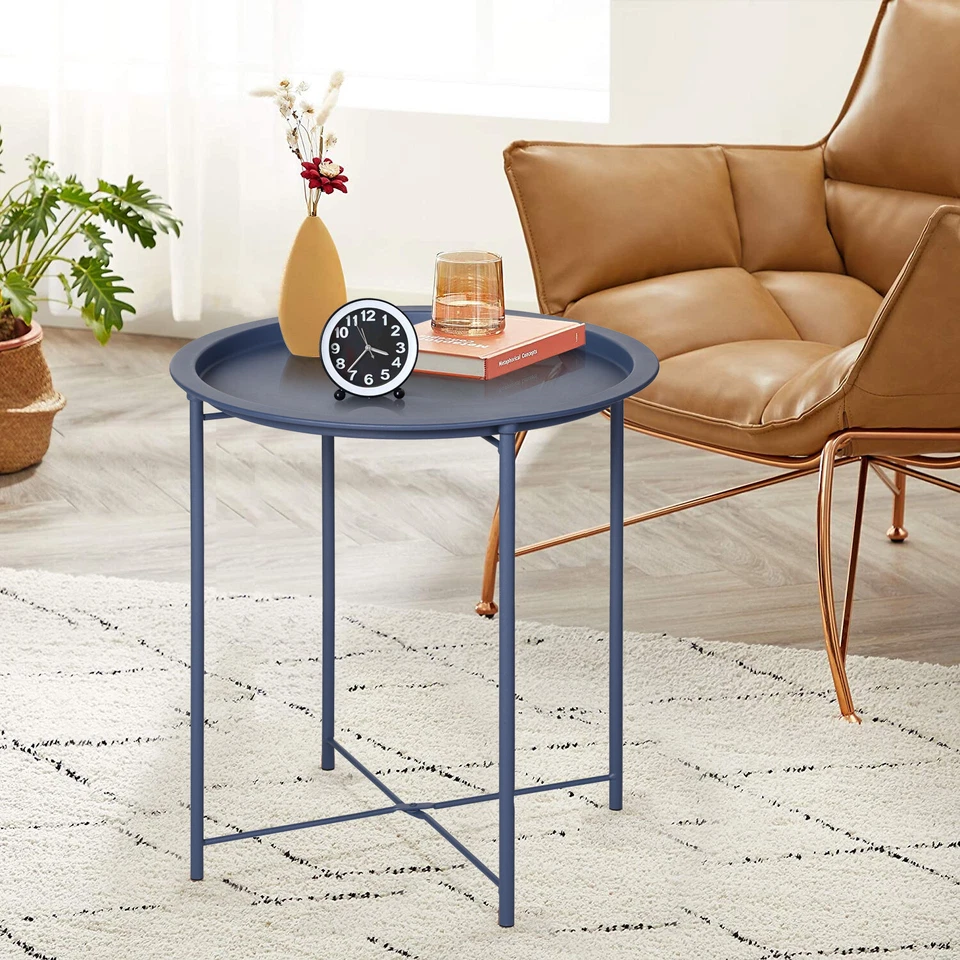 Juego de 2 Mesitas de Noche Redondas para Salón Mesa de Centro Pequeña de Metal Foto 4 de 4