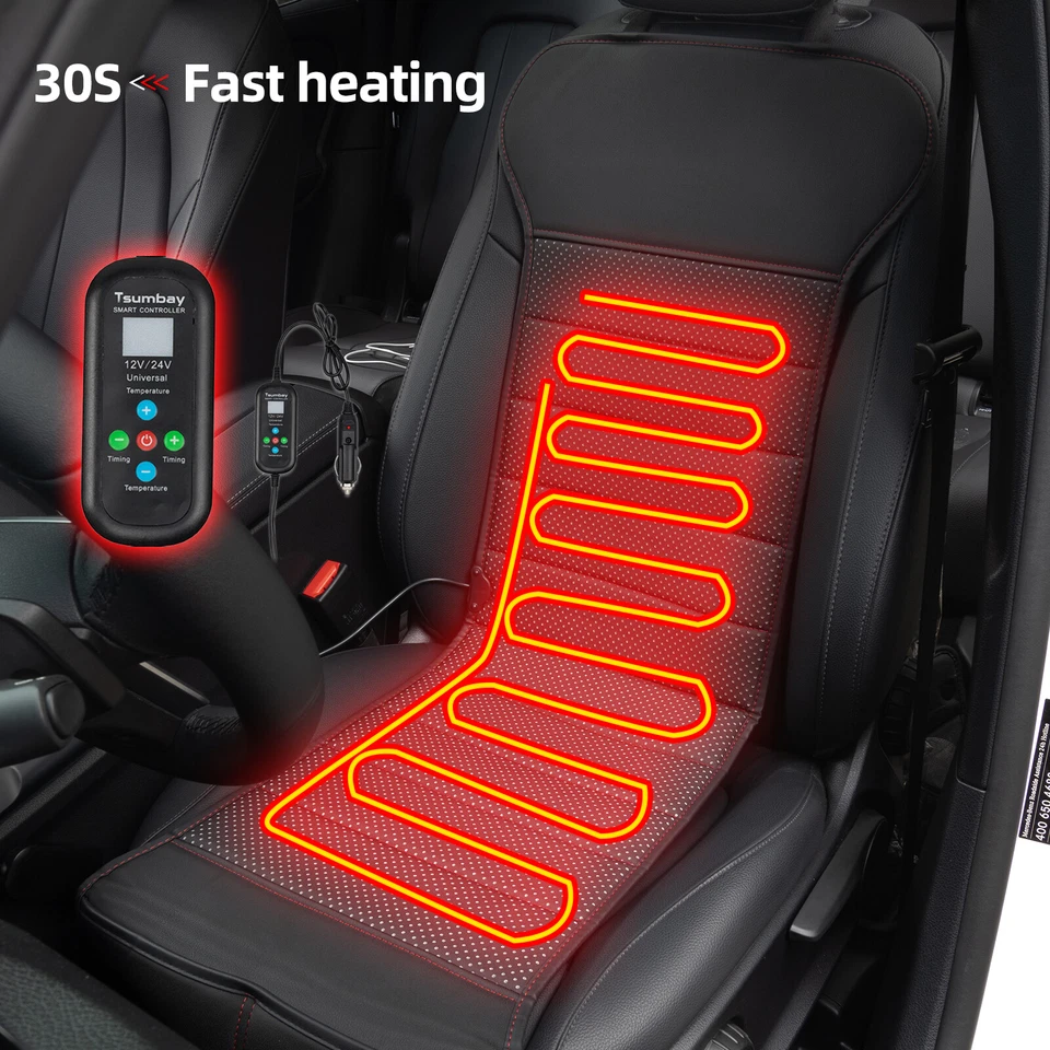 Cojín universal para funda de asiento de coche con calefacción 12V/24V calentador calentador almohadilla de invierno negro Foto 4 de 4