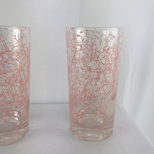 Dos vasos de mediados de siglo, vasos, diseño de salpicaduras de espagueti rosa - Imagen 9 de 11