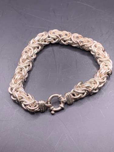 STERLING SILVER BYZANTINE CHAIN BRACELET - BRACELET IN BYZANTINE STYLE INTERL... - Picture 2 of 2
