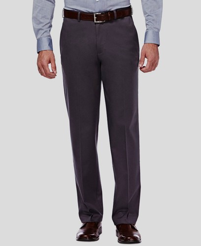 Haggar Herren grau bügelfrei klassische Passform vorne flach khaki Hose Größe 44 W 30 L