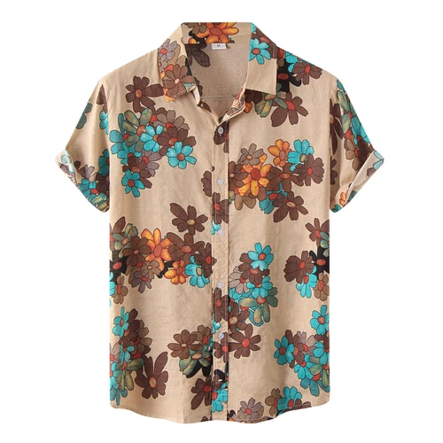 Men's Summer Casual Hawaii Floral Print Shirt Short Sleeve Button Down T Shirt - Picture 19 of 29
