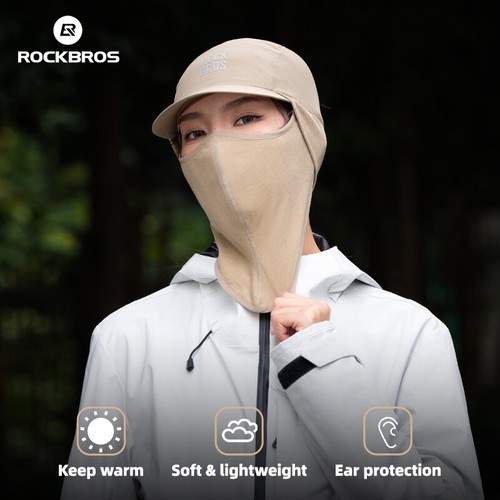 ROCKBROS Fall/Winter Fleece Cap w/ Mask Warm Breathable Comfort Black Navy Khaki - Picture 3 of 17