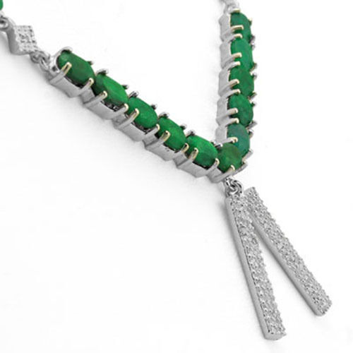 Elegant Necklace W/19.02 ctw Genuine Diamond & Emerald in 925 Sterling Silver - Picture 3 of 3