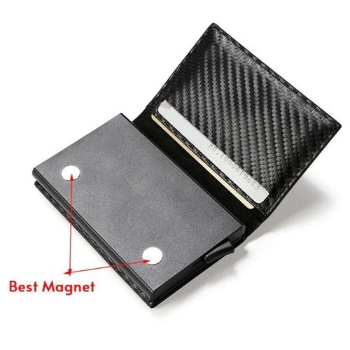 For Airtag Wallet Case Leather Carbon Fibre Card Holder Magnetic Air Tag Cover - Picture 5 of 8