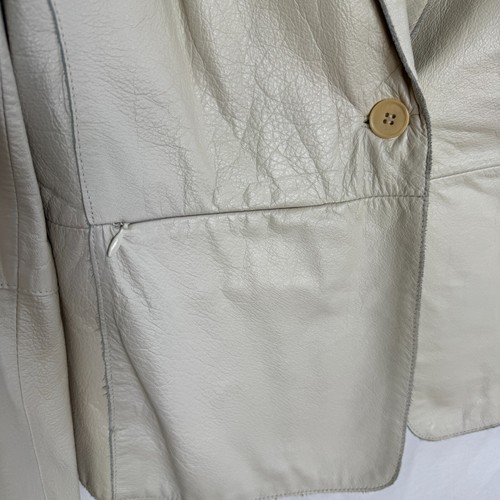 Kenneth Cole Womens Cream Leather Blazer Jacket Size S One Button Zip Pocket - Picture 7 of 19