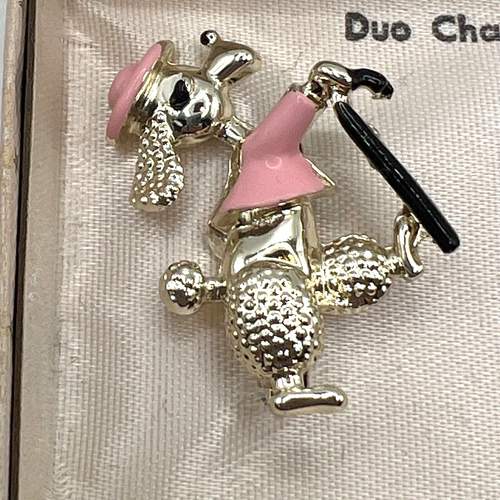 Duo Charm Pins Poodle Dog Gold Tone Brooch Pin Pair of Pink Dancing Poodles Vtg - Bild 6 von 11