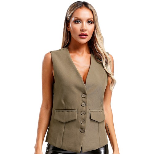 Womens Waistcoat Office Vest Party Tank Top Slim-fit Streetwear Button-up Tops - Bild 22 von 61