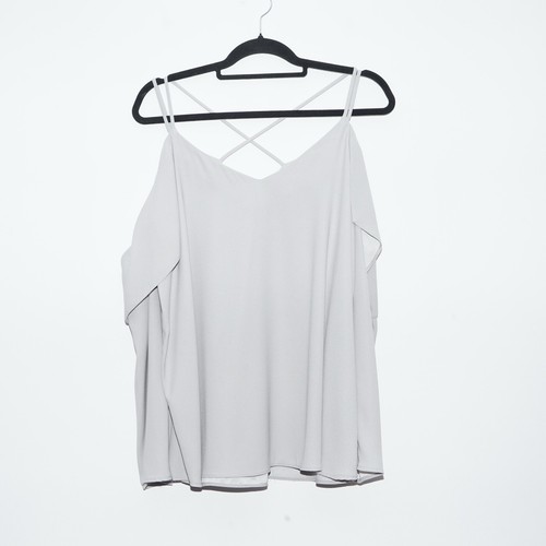 Womens RIVER ISLAND Light Grey Cold Shoulder Long Sleeve Blouse Size UK 16