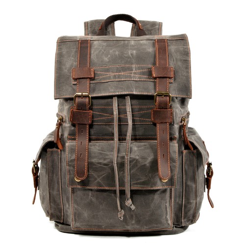 American Retro Backpack Men's Wax Canvas Travel Computer Bag Outdoor Backpack - Bild 5 von 19